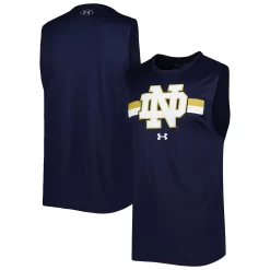 Men's Under Armour Navy Notre Dame Fighting Irish Logo Striped Tech Performance Tank Top
