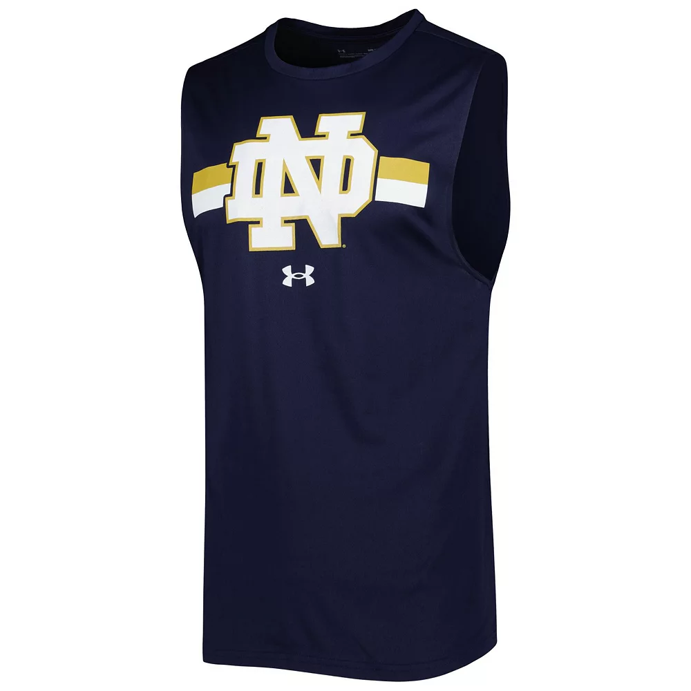 Men's Under Armour Navy Notre Dame Fighting Irish Logo Striped Tech Performance Tank Top 3 Men's Under Armour Navy Notre Dame Fighting Irish Logo Striped Tech Performance Tank Top - Image 3