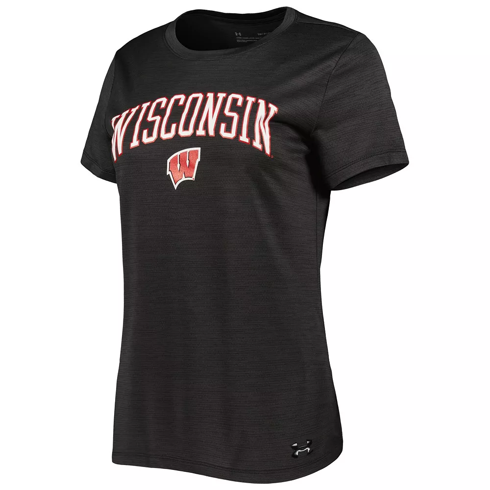 Women's Under Armour Heather Black Wisconsin Badgers Vent Tech Arch Logo Performance T-Shirt 3 Women's Under Armour Heather Black Wisconsin Badgers Vent Tech Arch Logo Performance T-Shirt - Image 3